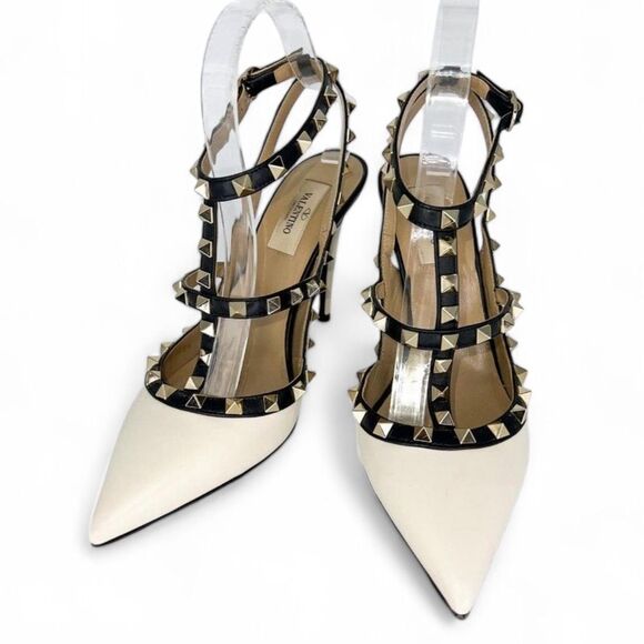 VALENTINO GARAVANI White Leather Caged Rockstud Pointed Toe Sanda… - Picture 3 of 10